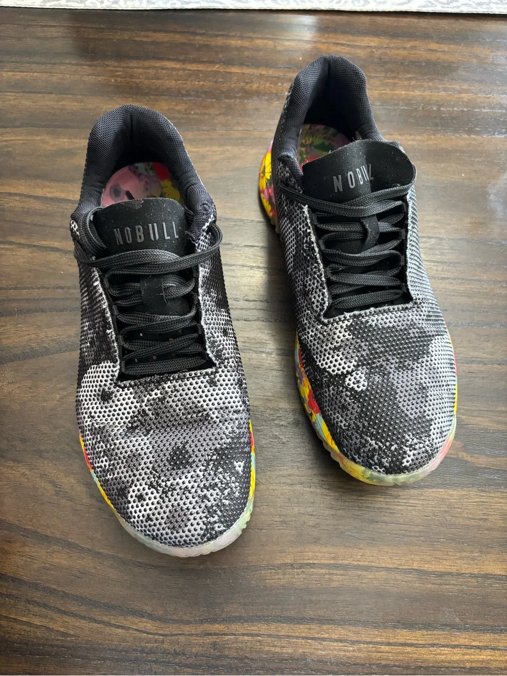 NOBULL Floral Trainer Black White CrossFit Shoes Womens 9 Mens 7.5